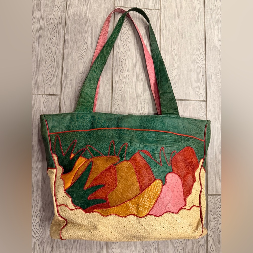 Rare Vintage Sharif Leather Fruit Color block Lizard/Croc Tote Bag